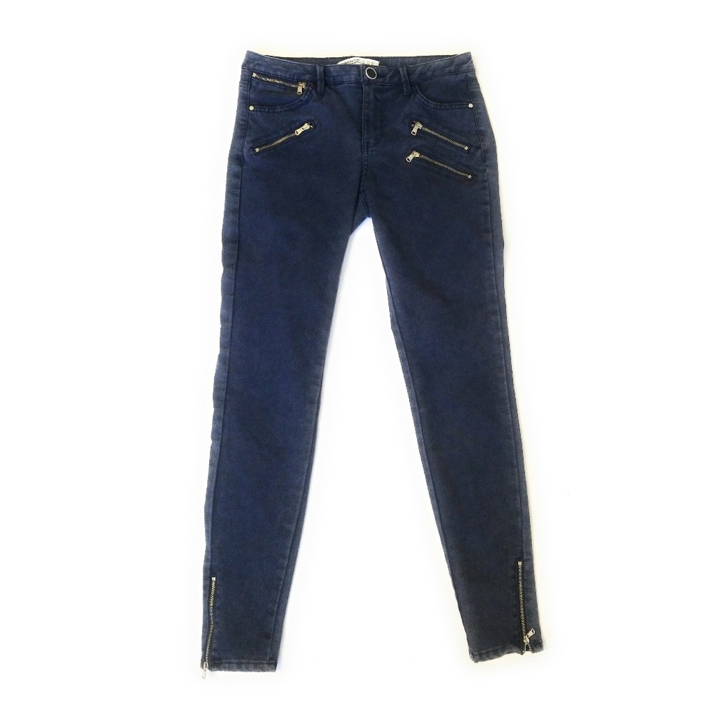ZARA Womens Navy Blue Moto Jeans Zip Ankle Size 4
